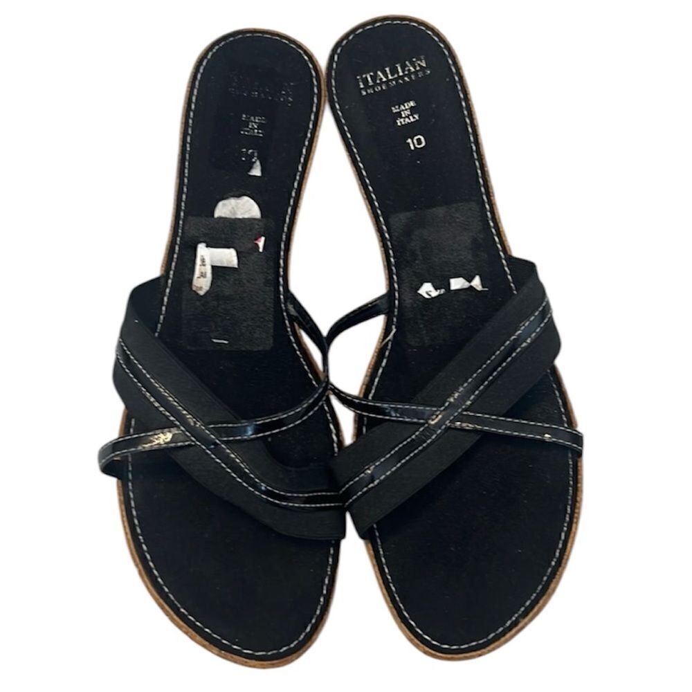 Italian Shoemakers sz 10 black with tan wedge sandals GUC No box
